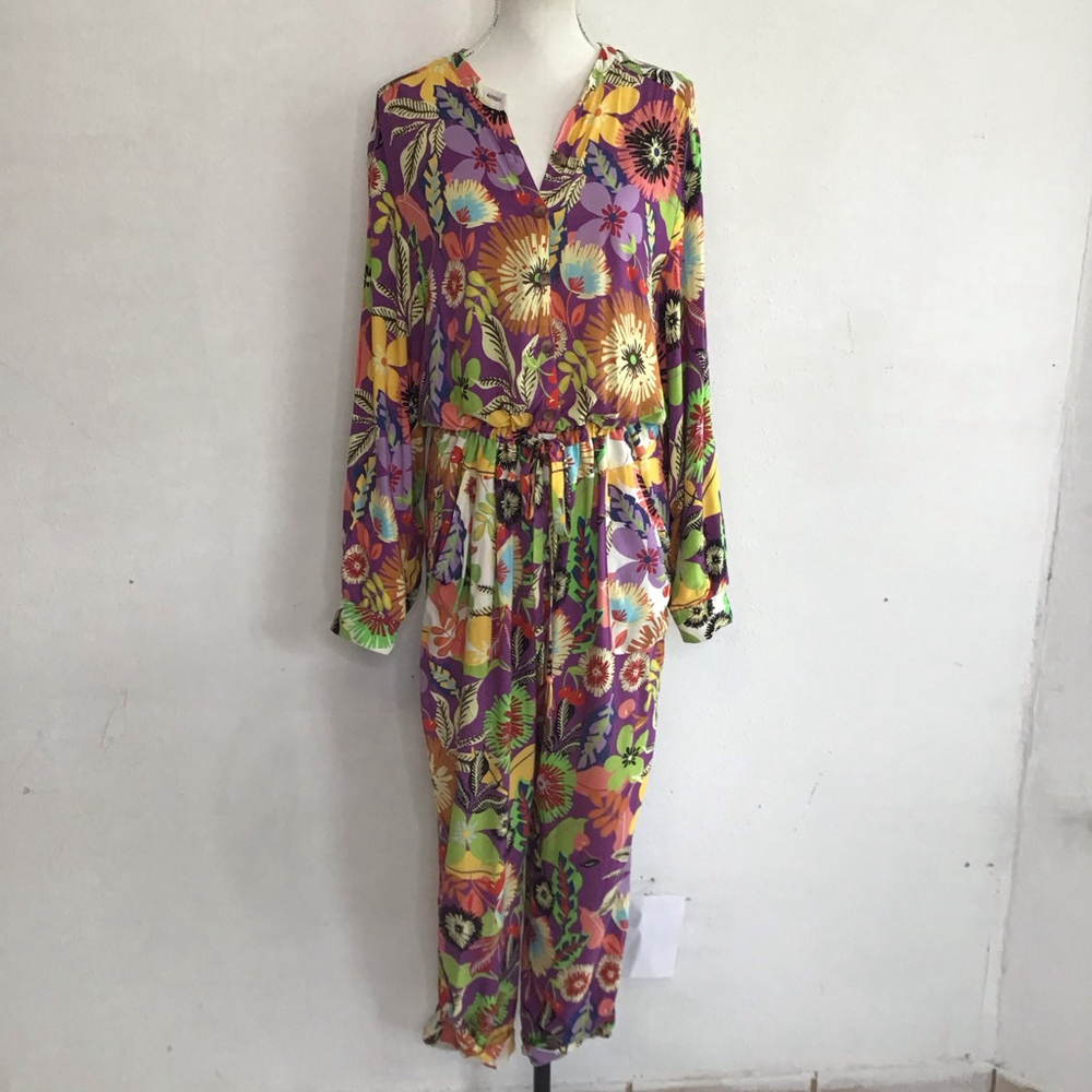LE SUPERBE Women Fun Floral Jumpsuit Size 12 Purple Green